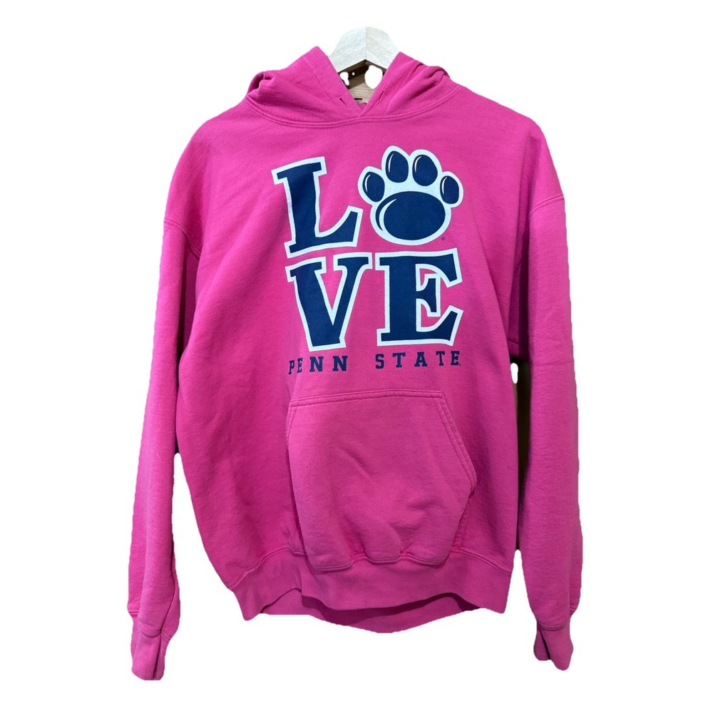 Vintage Gildan Love Penn State University Panther Paw Graphic Pink Hoodie Medium